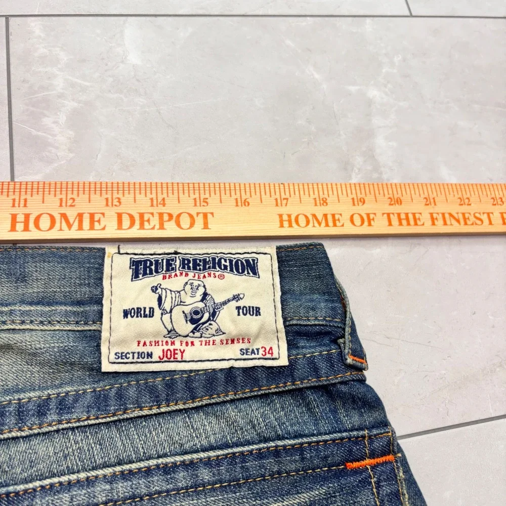 True Religion Joey World Tour Jeans 34 Made USA Flare Distressed Y2K Denim